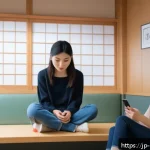 중독상담사 현장 실습 경험담 - A modern counseling room scene featuring a young Japanese woman in casual clothing, sitting across f...