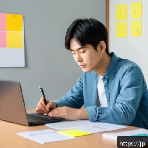 중독상담사 자격증 취득 준비 팁 - A modern Japanese study room scene focused on an efficient study plan for a certification exam. The ...